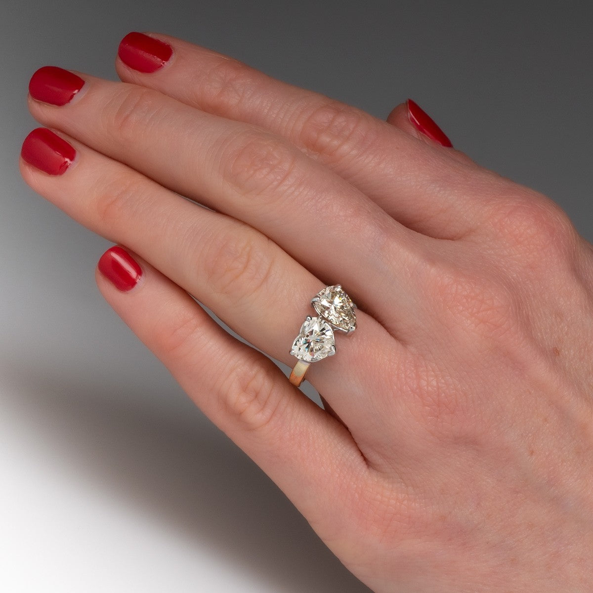 4.0 CT Pear and Heart Cut Lab Grown Diamond Engagement Ring. A vintage-inspired 'Toi et Moi two-stone ring, symbolizing love and unity.