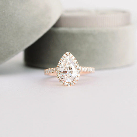 2 CT Pear Cut Lab Grown Diamond Engagement Ring Halo Ring 18K White Gold Pave Setting Ring Gift for Her Art Deco Wedding Ring Gift