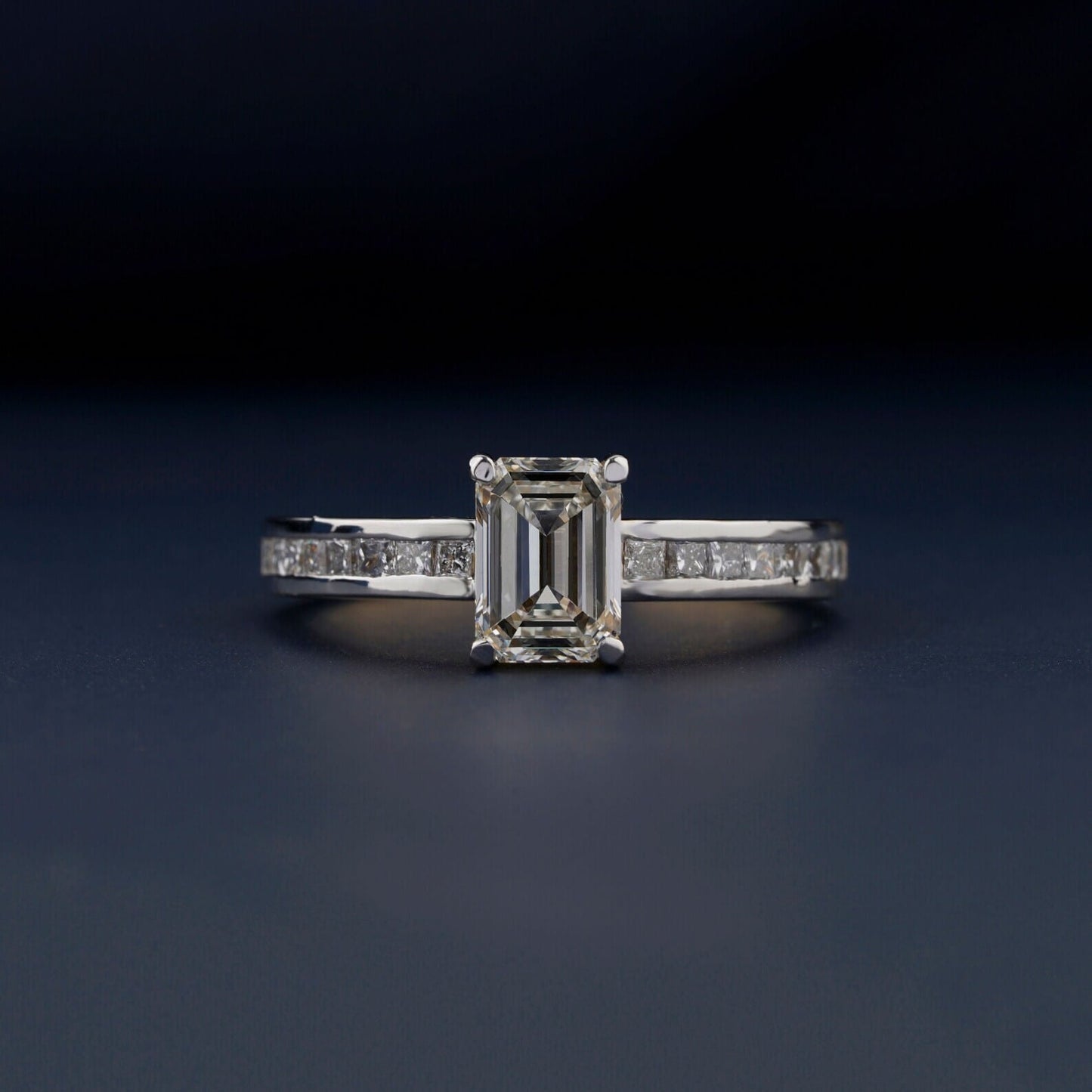Emerald Cut Solitaire Accent Engagement Ring