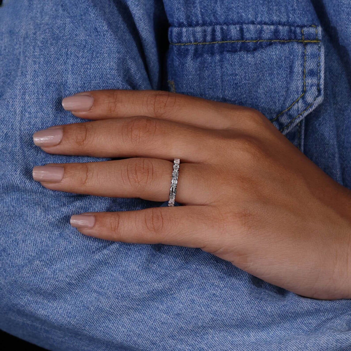 Women's Eternity Ring with Emerald Cut Lab Grown Diamonds