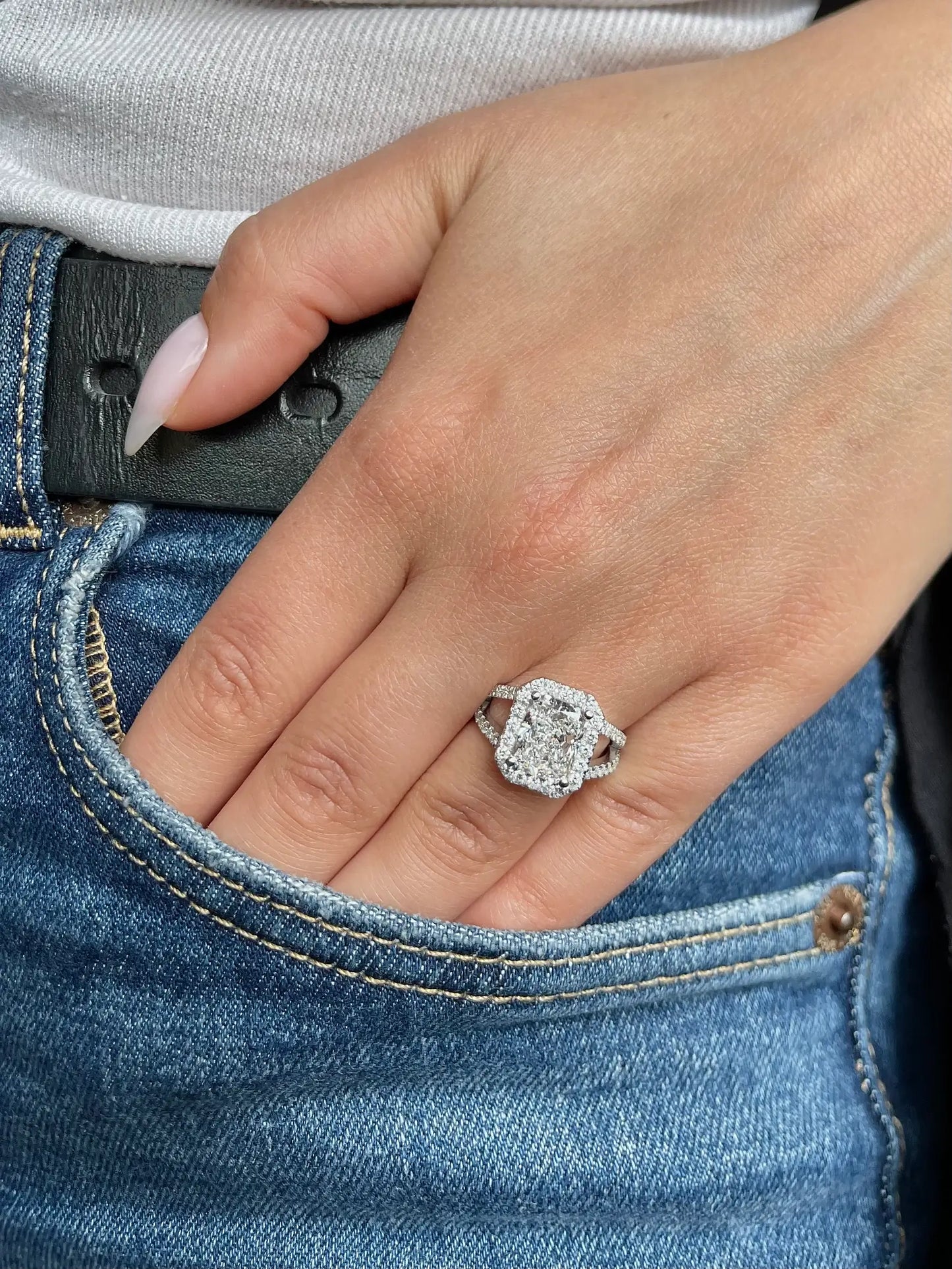 Radiant Brilliance  Lab Created Diamond Halo Split Shank Engagement Ring