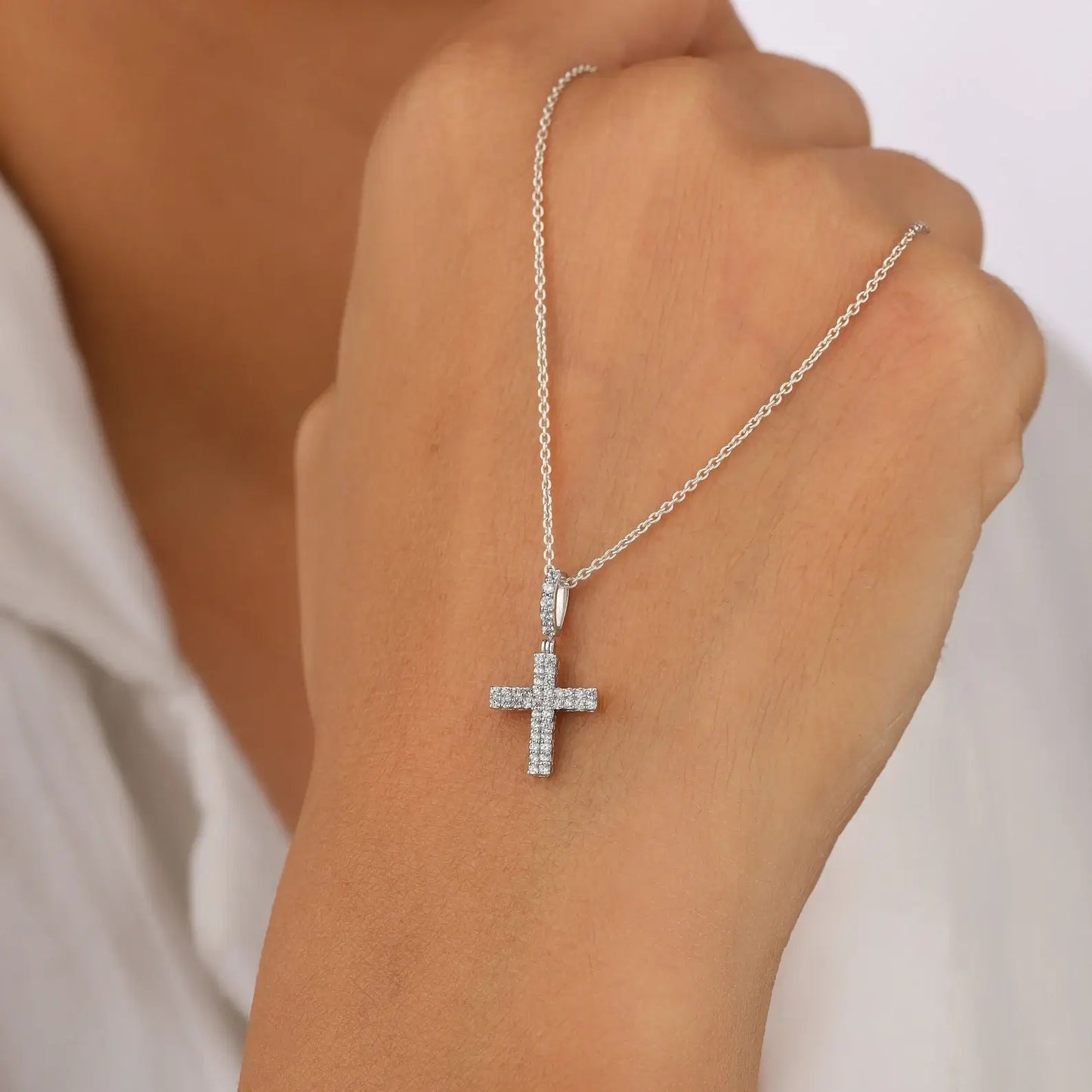 Small Lab Diamond Cross Pendant for Religious Occasions