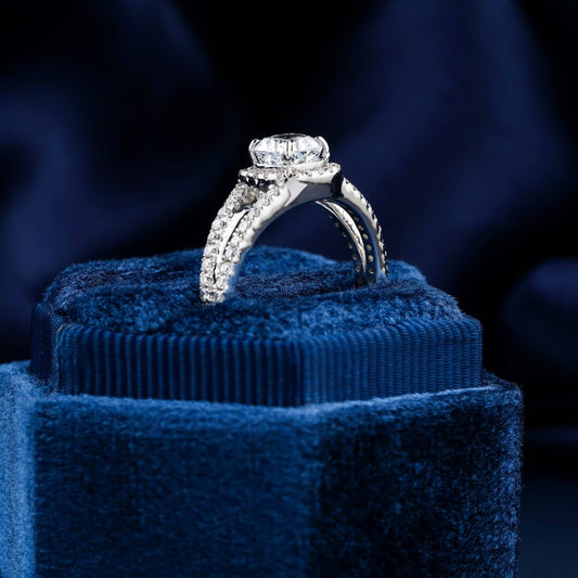Cushion Cut Lab-Created Diamond Halo Engagement Ring