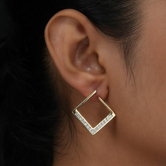 Round-Cut Lab-Grown Diamond Earrings in Large Squares and Channel Settings