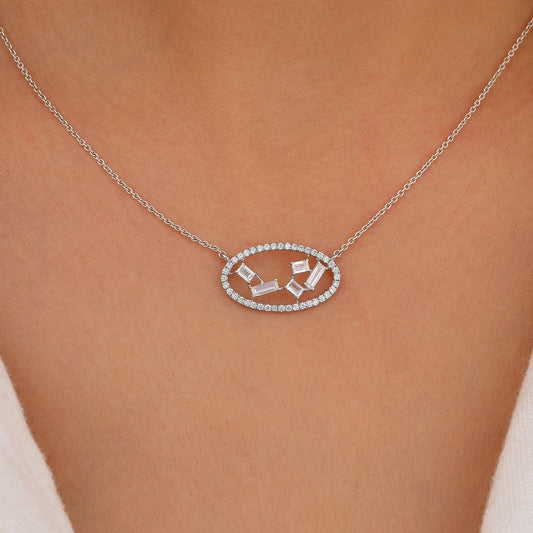 Round and Baguette Lab Grown Diamond Pendant Necklace