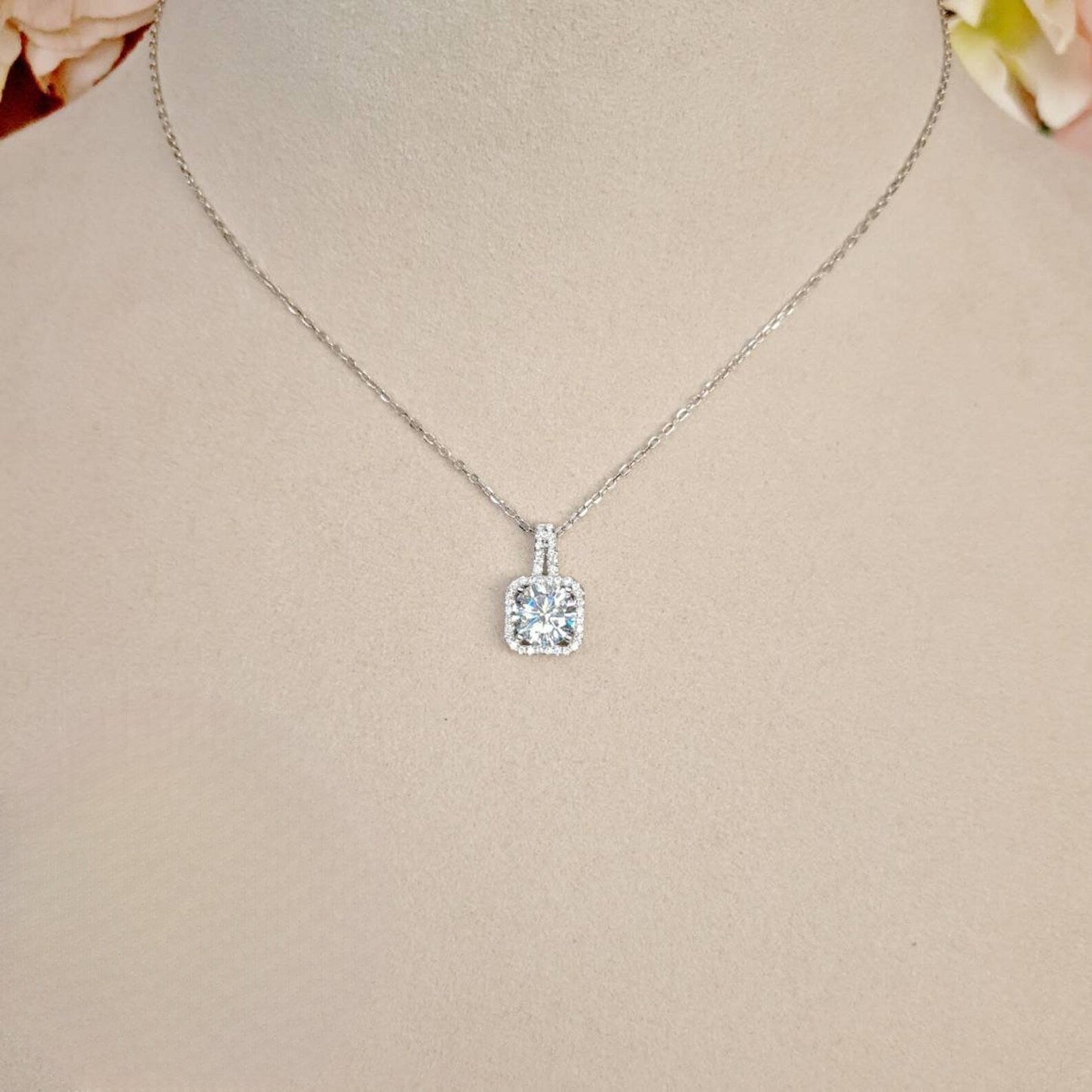 Unique Square Halo Lab Grown Diamond Necklace