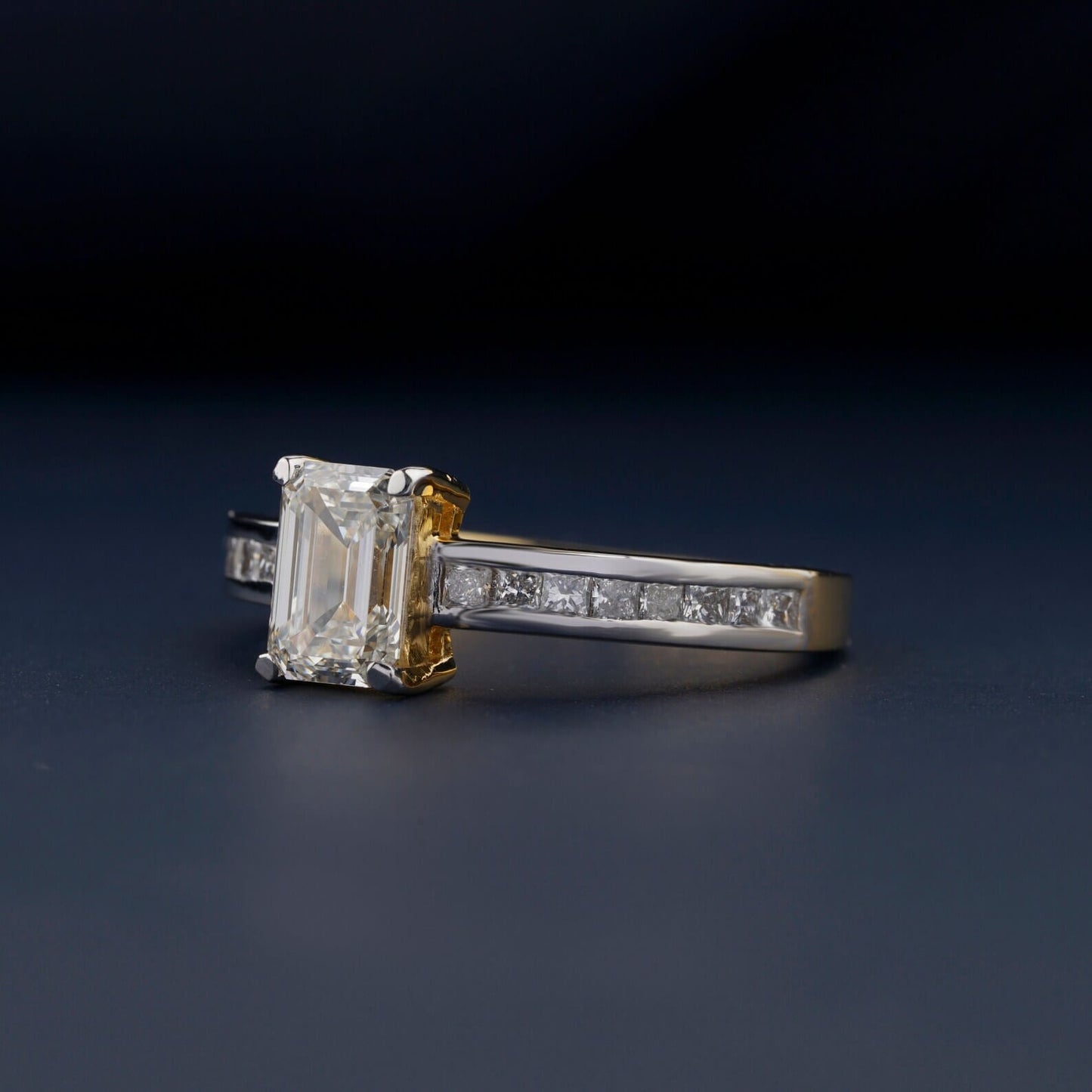 Emerald Cut Solitaire Accent Engagement Ring