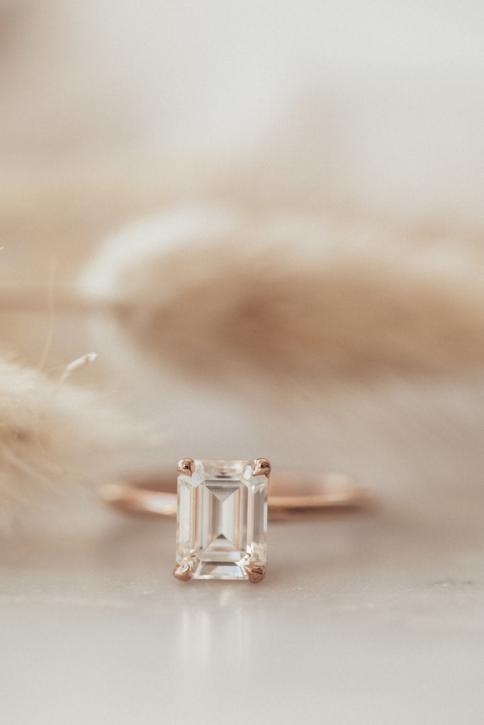 1 CT Emerald Cut Lab Grown Diamond Engagement Ring 18K Rose Gold Vintage Unique Double Prongs Ring Minimalist Anniversary Wedding Ring.