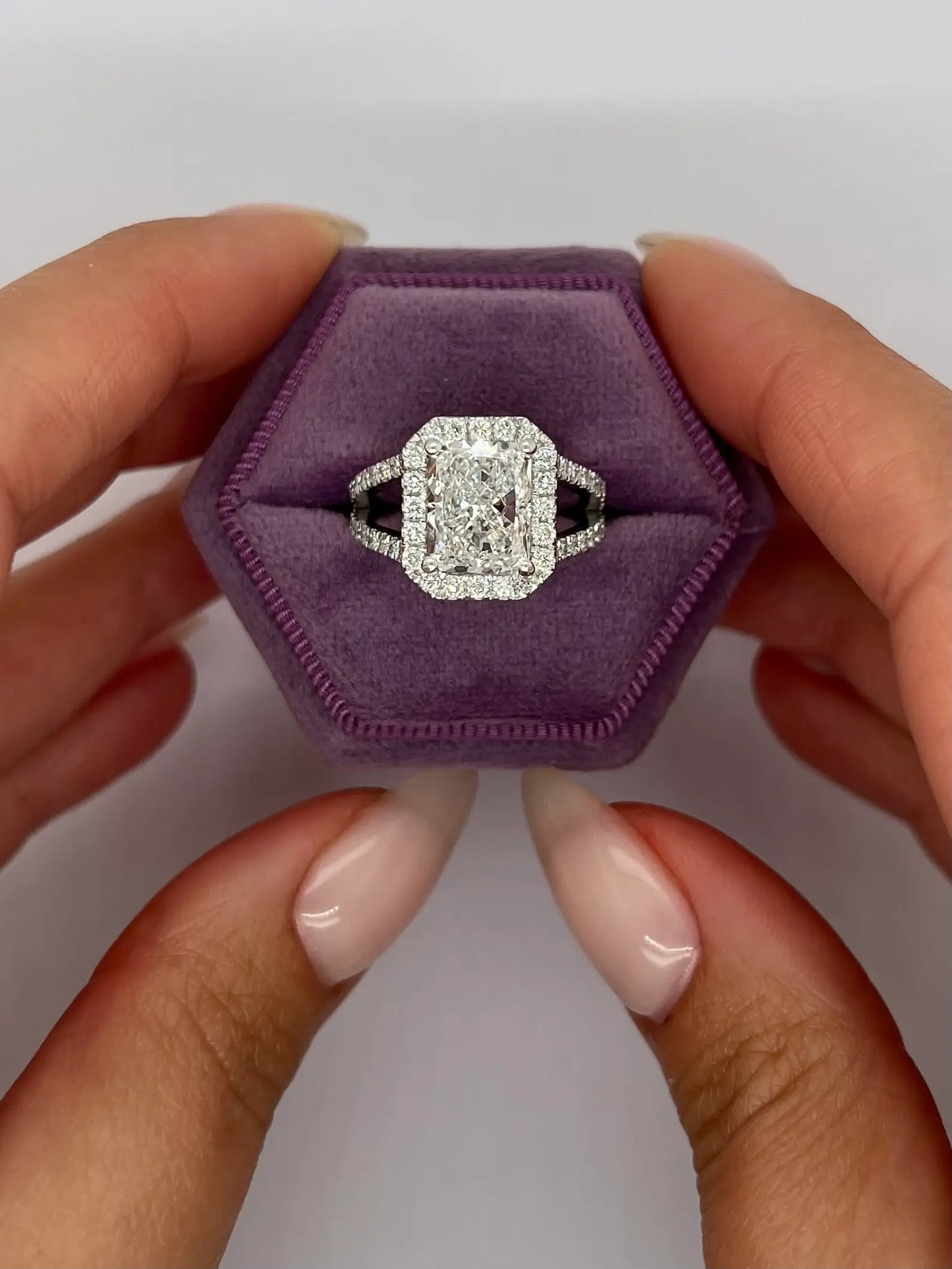Radiant Brilliance  Lab Created Diamond Halo Split Shank Engagement Ring