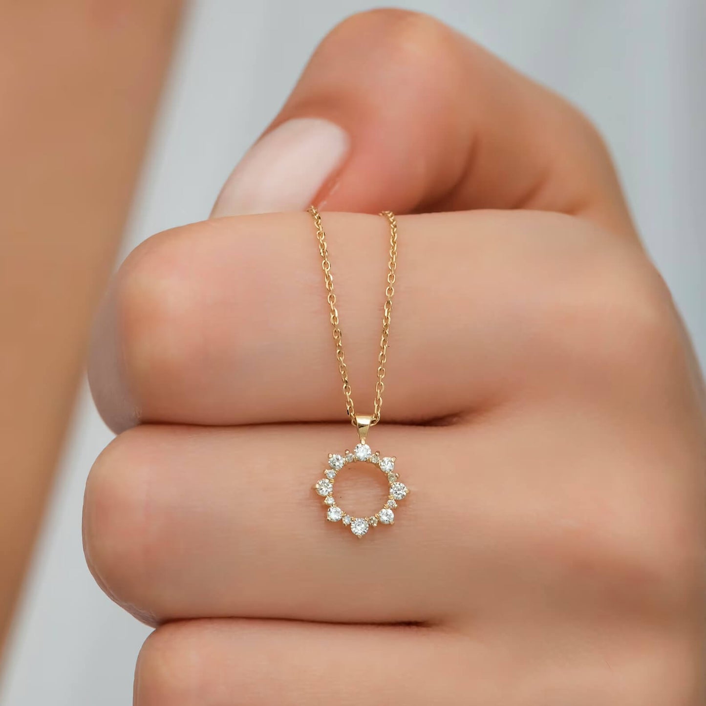 Lab Grown Diamond Sun-Woman Necklace with Gold Pave Setting