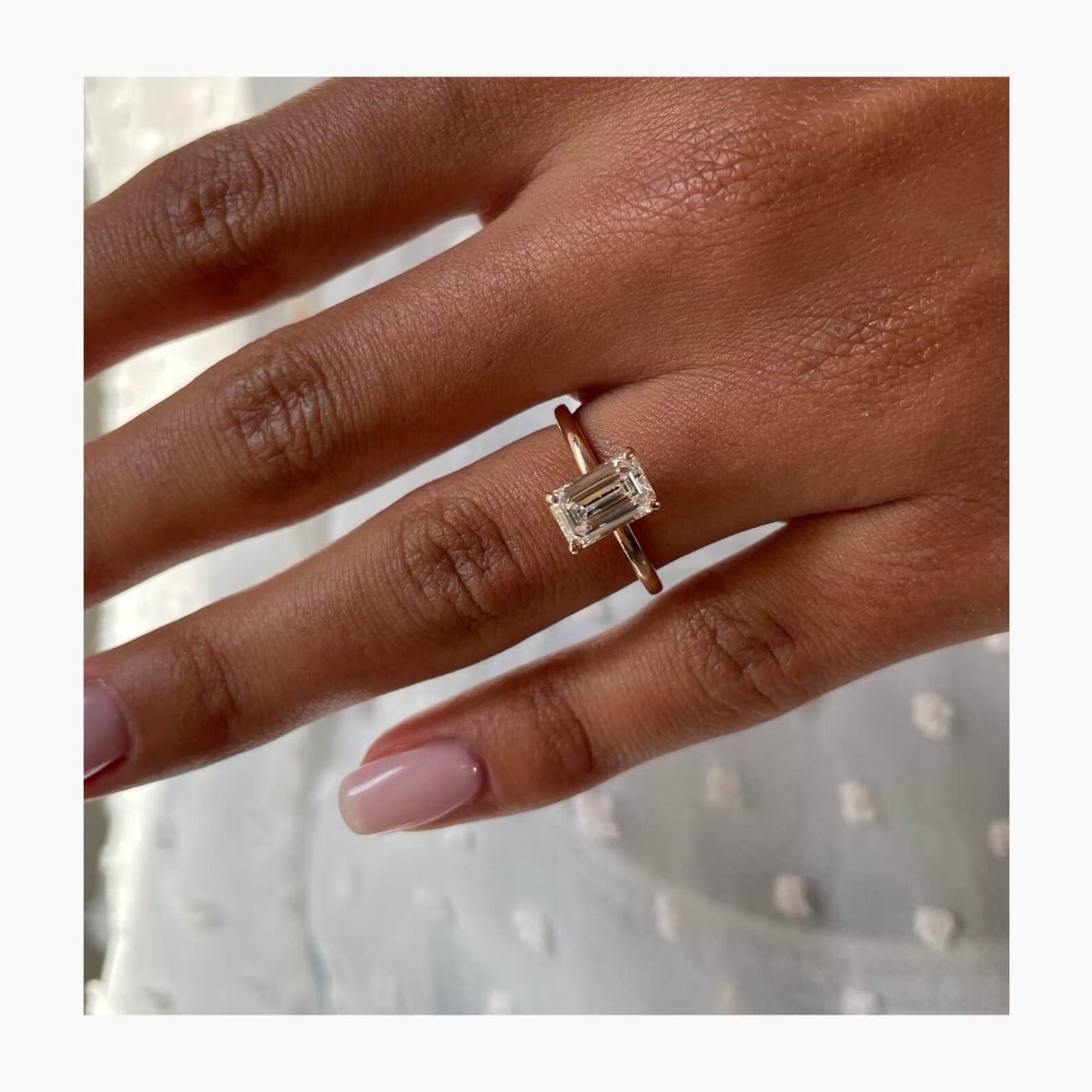 Sophisticated Elegance Hidden Halo Ring with Emerald Cut CVD Diamond