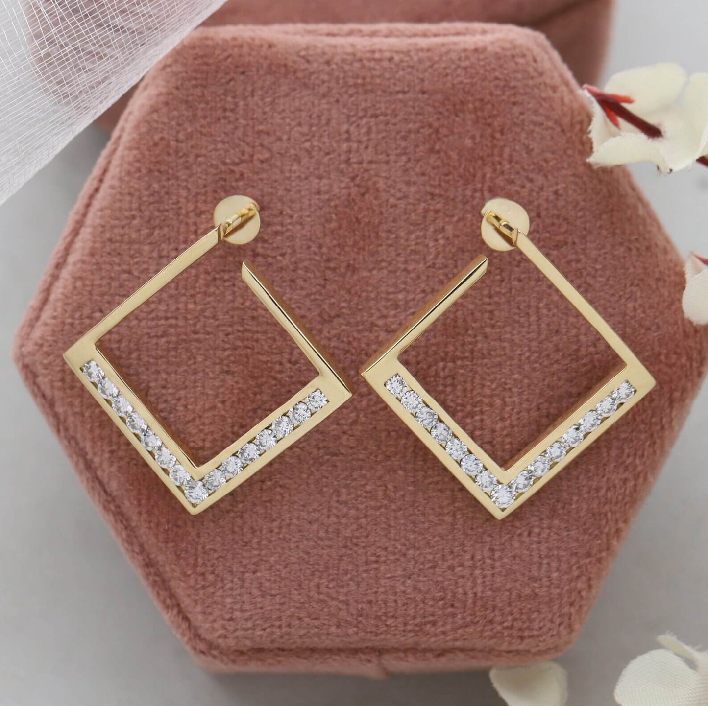 Round-Cut Lab-Grown Diamond Earrings in Large Squares and Channel Settings