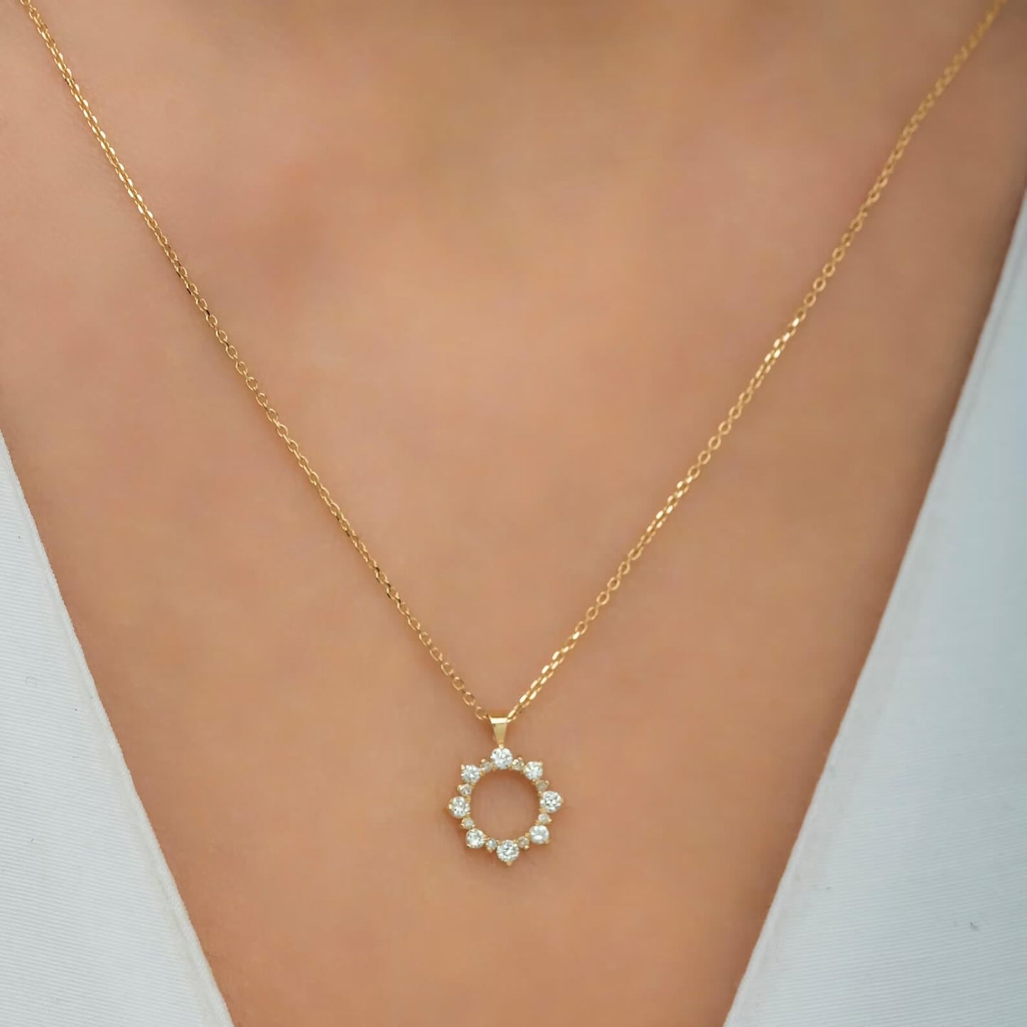 Lab Grown Diamond Sun-Woman Necklace with Gold Pave Setting
