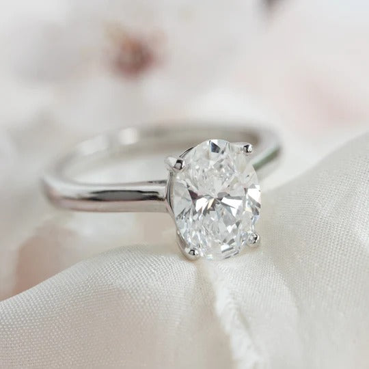2.02 CT Oval Cut Lab Grown CVD Diamond Engagement Ring in 18K White Gold. A vintage-inspired beauty, the best promise or wedding gift.