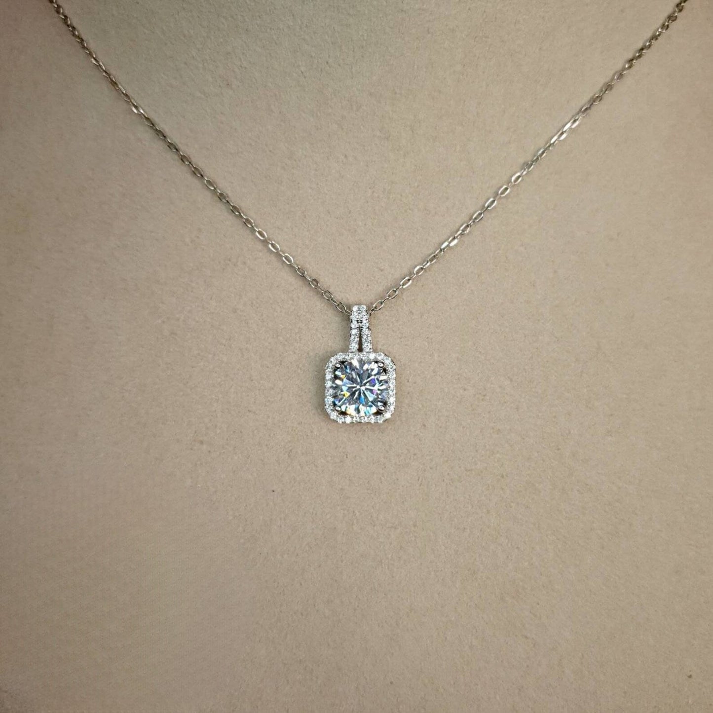 Unique Square Halo Lab Grown Diamond Necklace