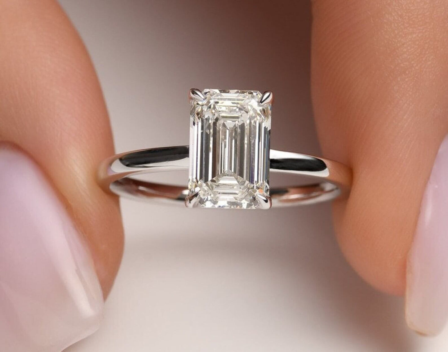 Lab-Grown Diamond Solitaire Ring with Elongated Emerald Cut
