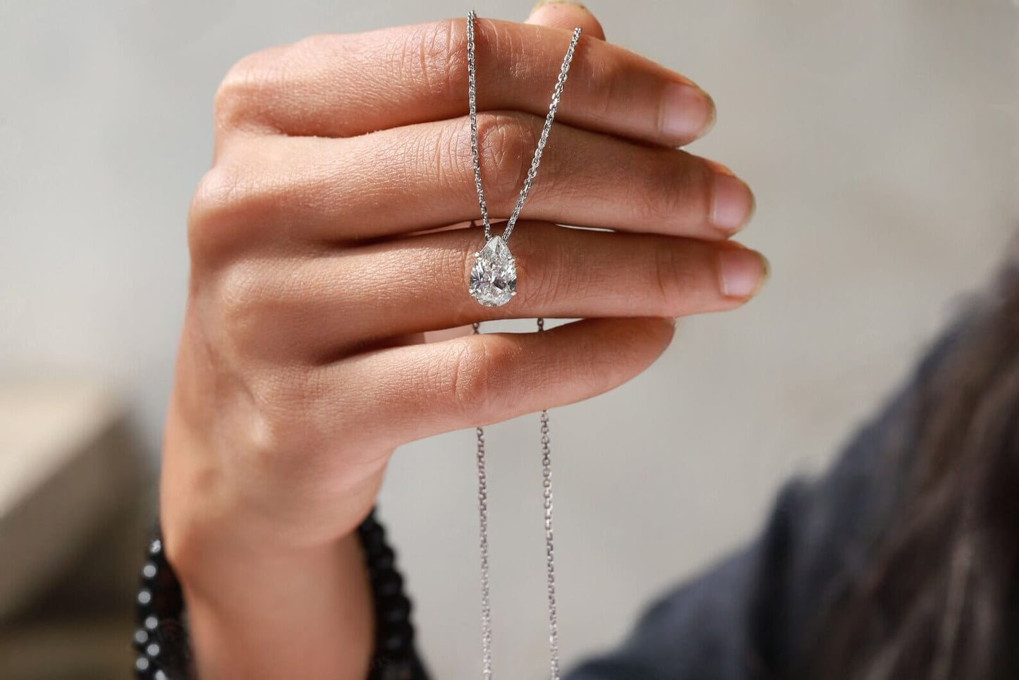 Glittering Pear-Cut Solitaire Diamond Necklace