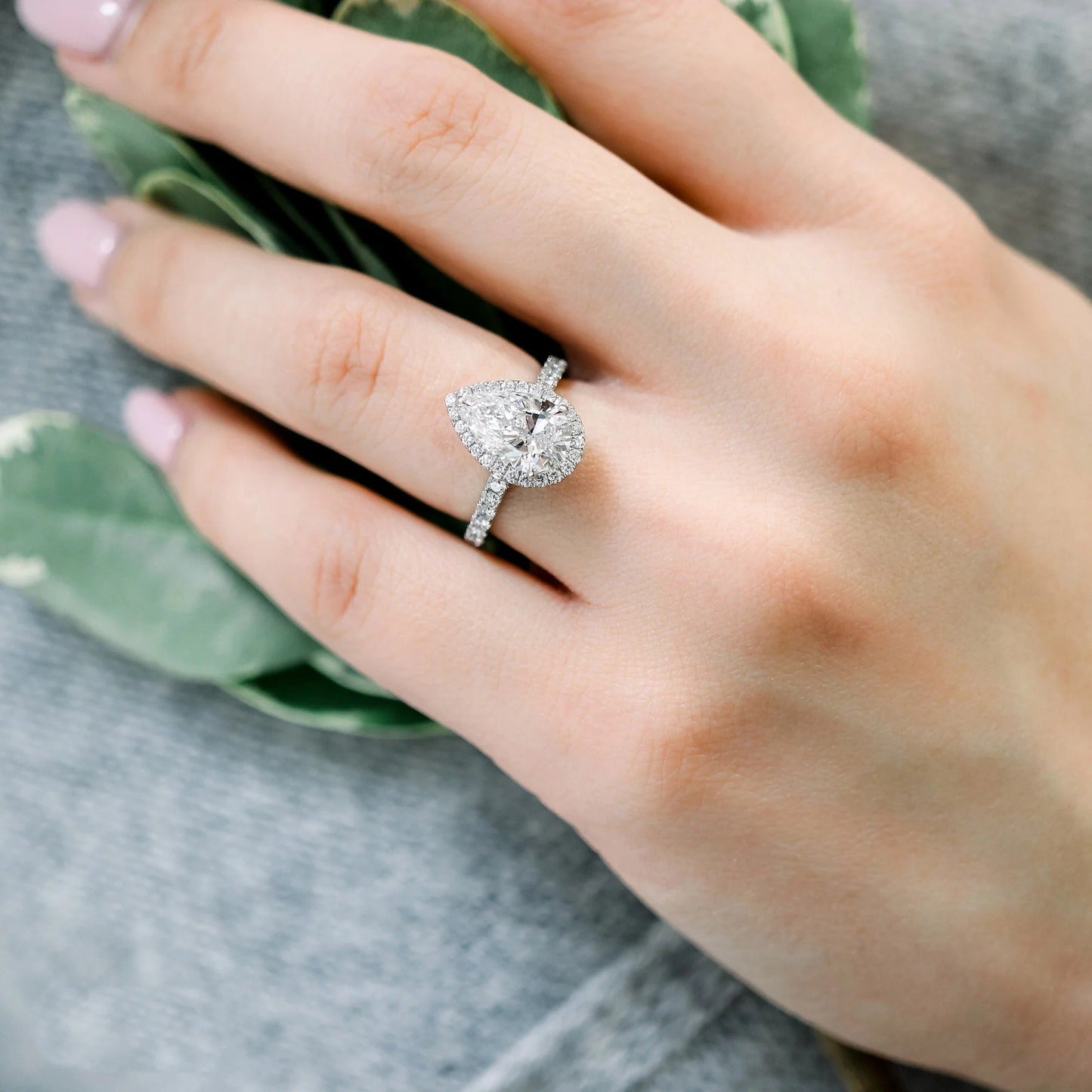2 CT Pear Cut Lab Grown Diamond Engagement Ring Halo Ring 18K White Gold Pave Setting Ring Gift for Her Art Deco Wedding Ring Gift
