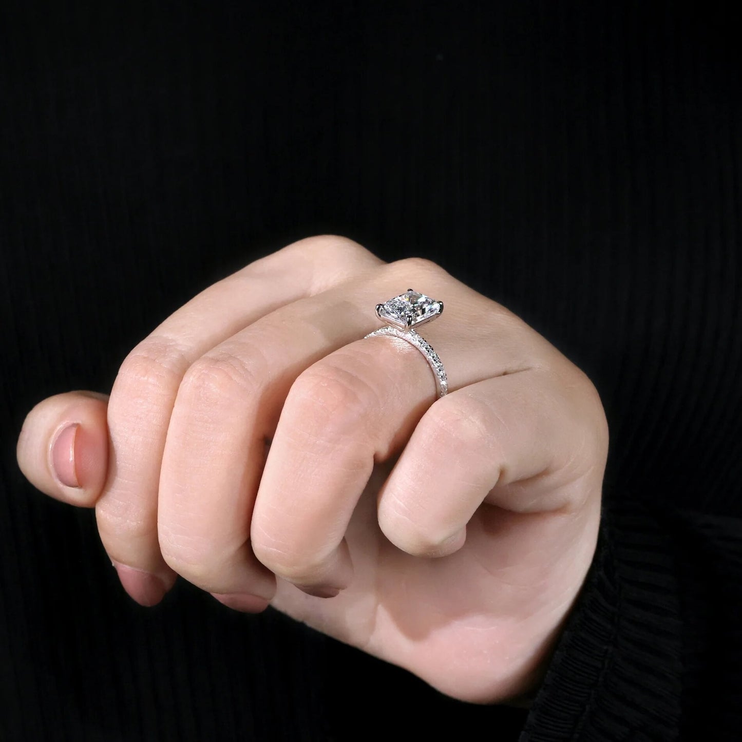 Pave Set Lab Grown Diamond Engagement Ring