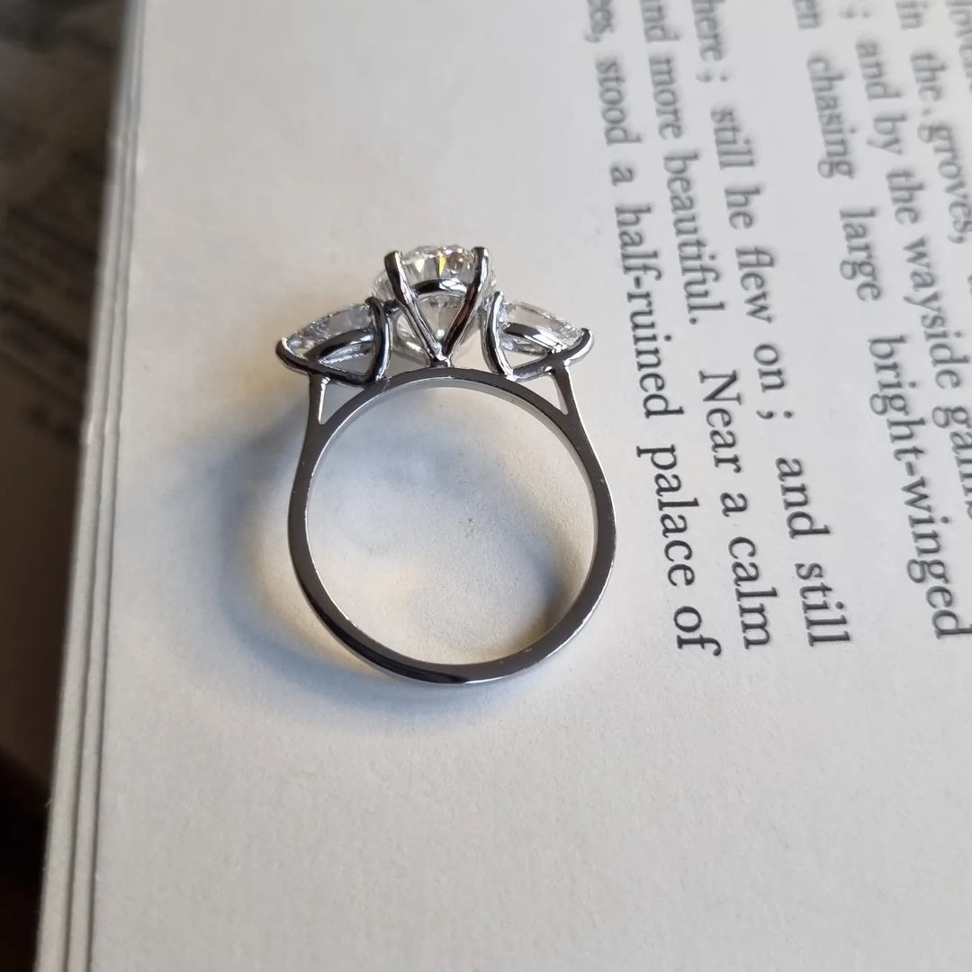 3 CT Oval Cut Lab Grown Diamond Engagement Ring. A vintage Art Deco design with three stone, a dainty promise and anniversary gift for her.