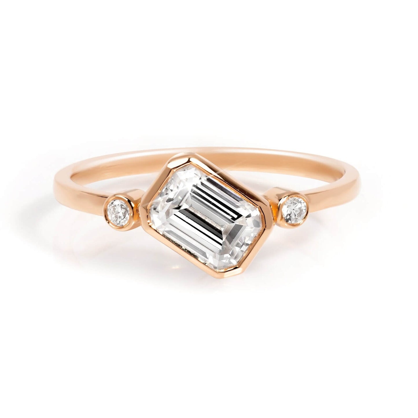 Man-Made Diamond Gold Ring with Emerald-Cut Solitaire