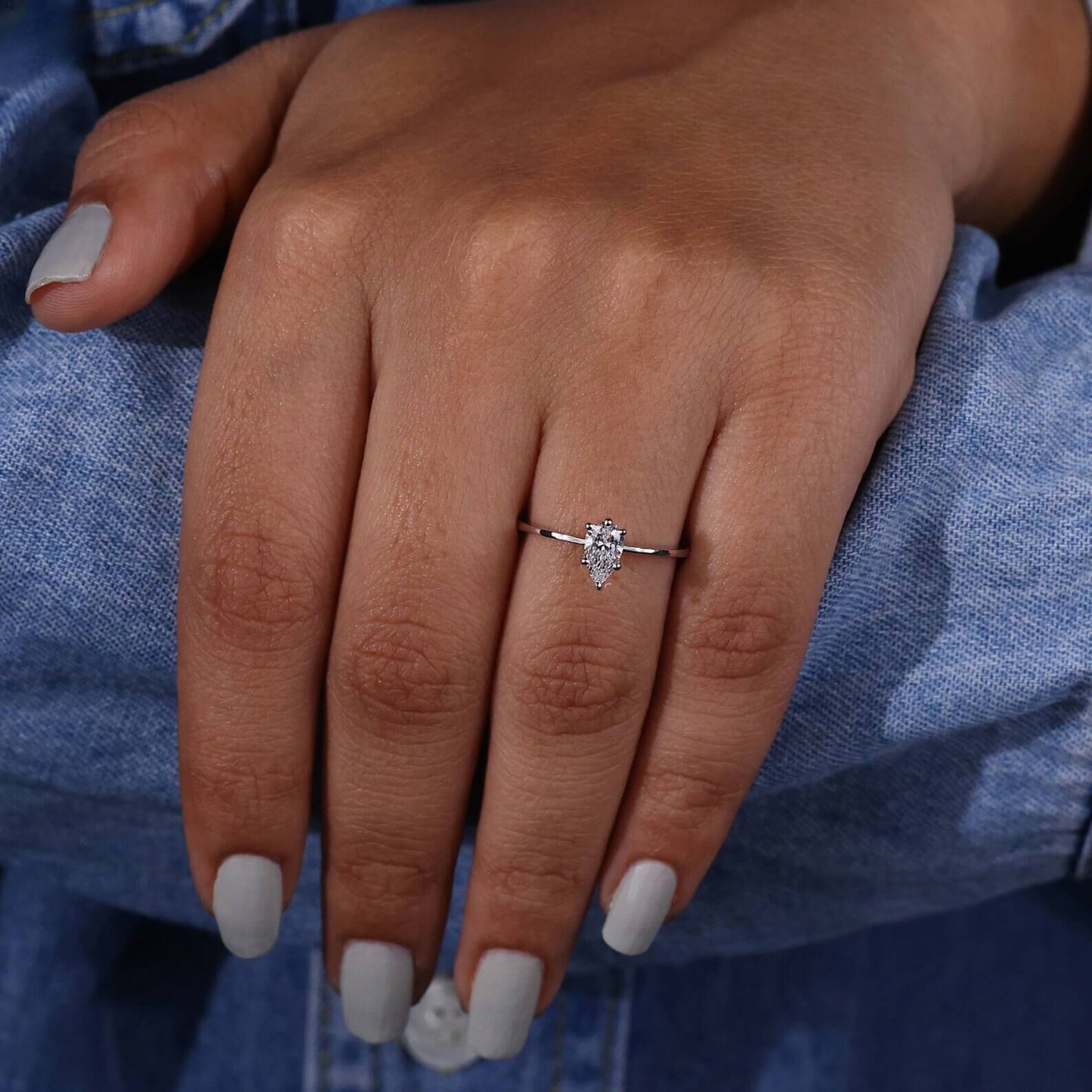 Pear Diamond Solitaire and Anniversary Ring for Her