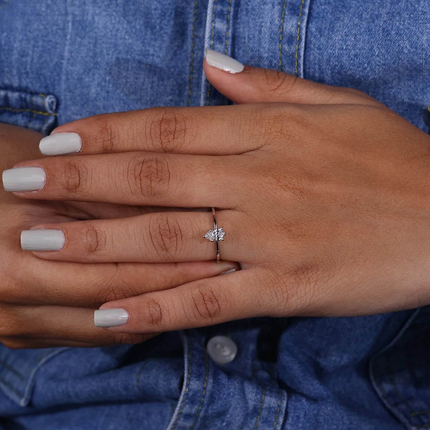 Pear Diamond Solitaire and Anniversary Ring for Her