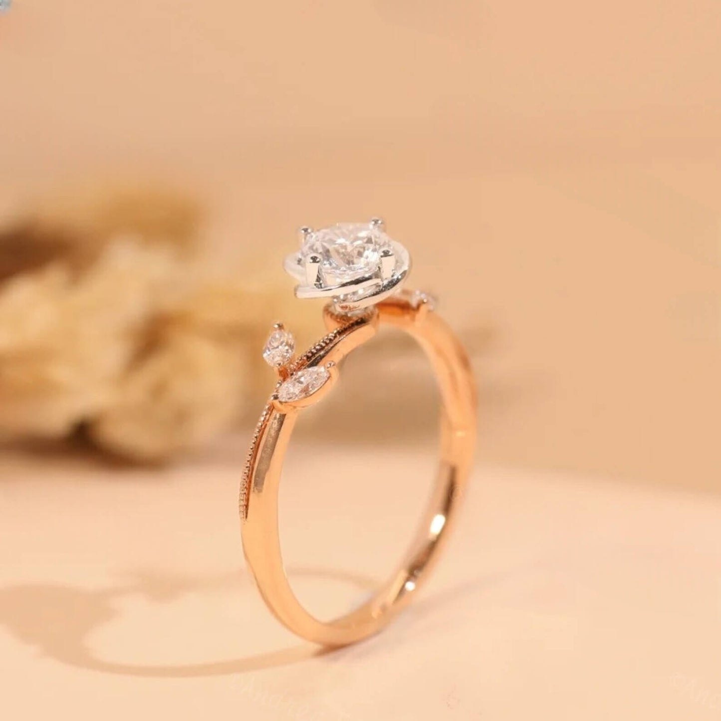Vintage Rose Flower Diamond Engagement Ring