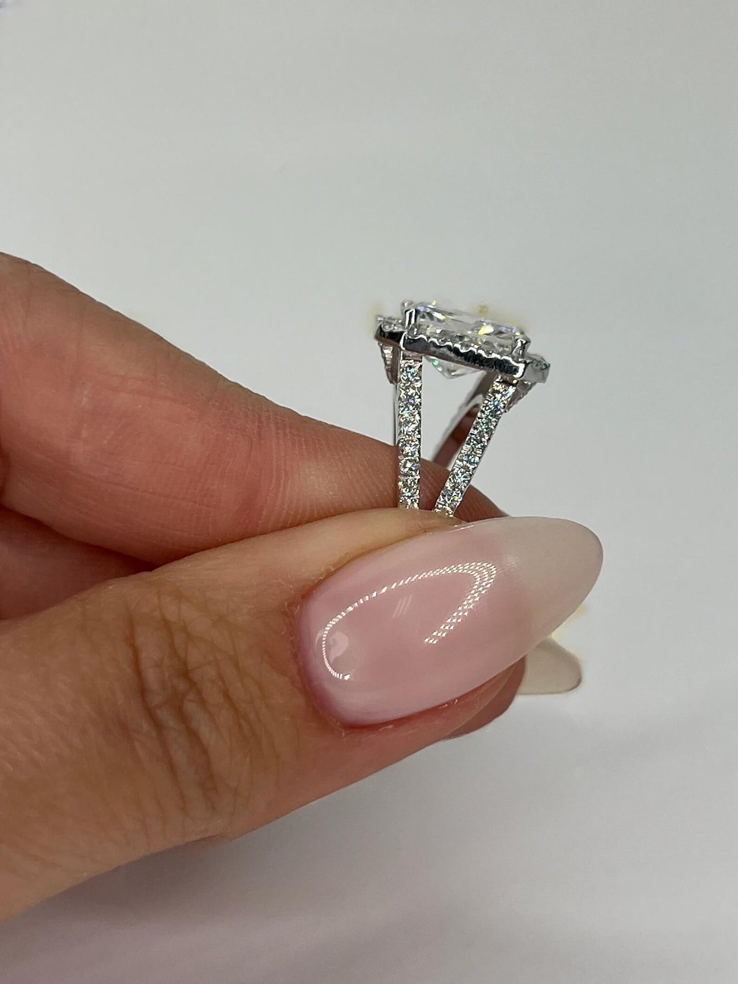Radiant Brilliance  Lab Created Diamond Halo Split Shank Engagement Ring