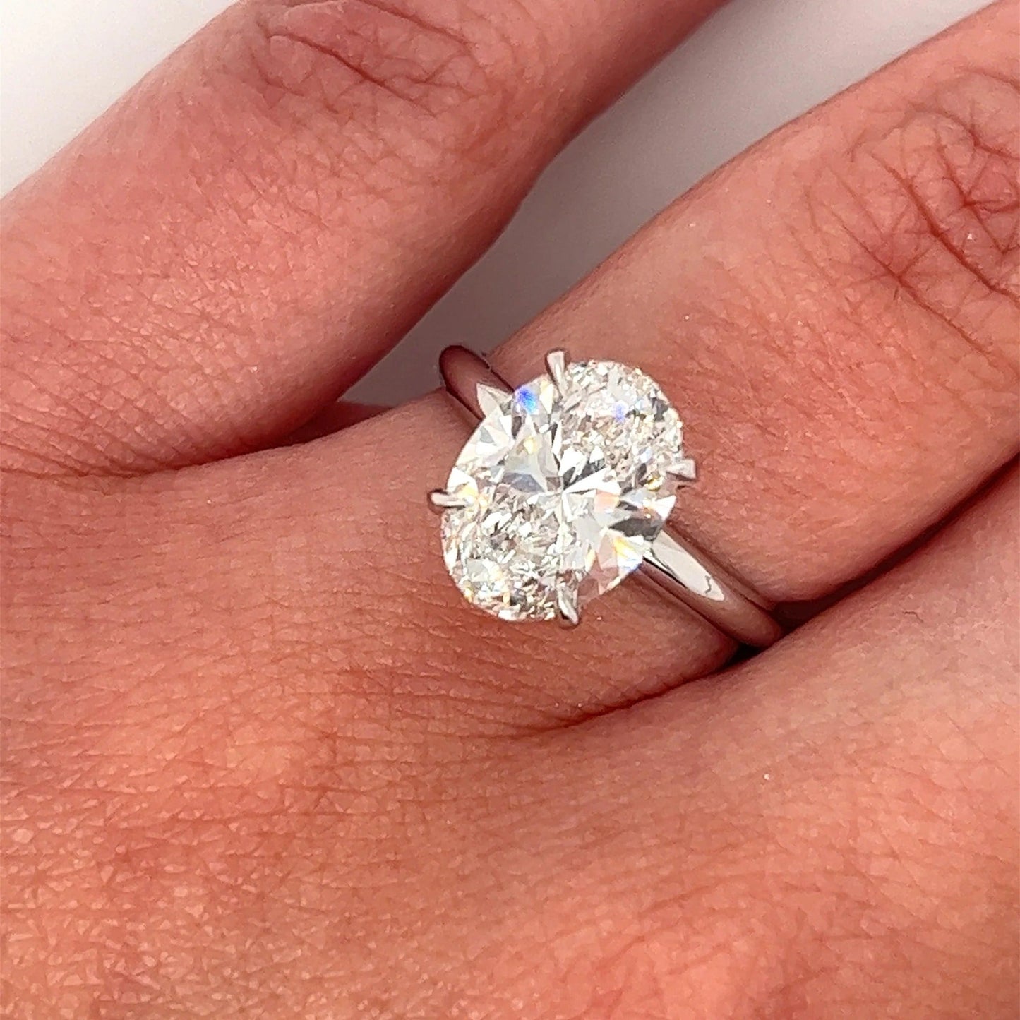 2.02 CT Oval Cut Lab Grown CVD Diamond Engagement Ring in 18K White Gold. A vintage-inspired beauty, the best promise or wedding gift.
