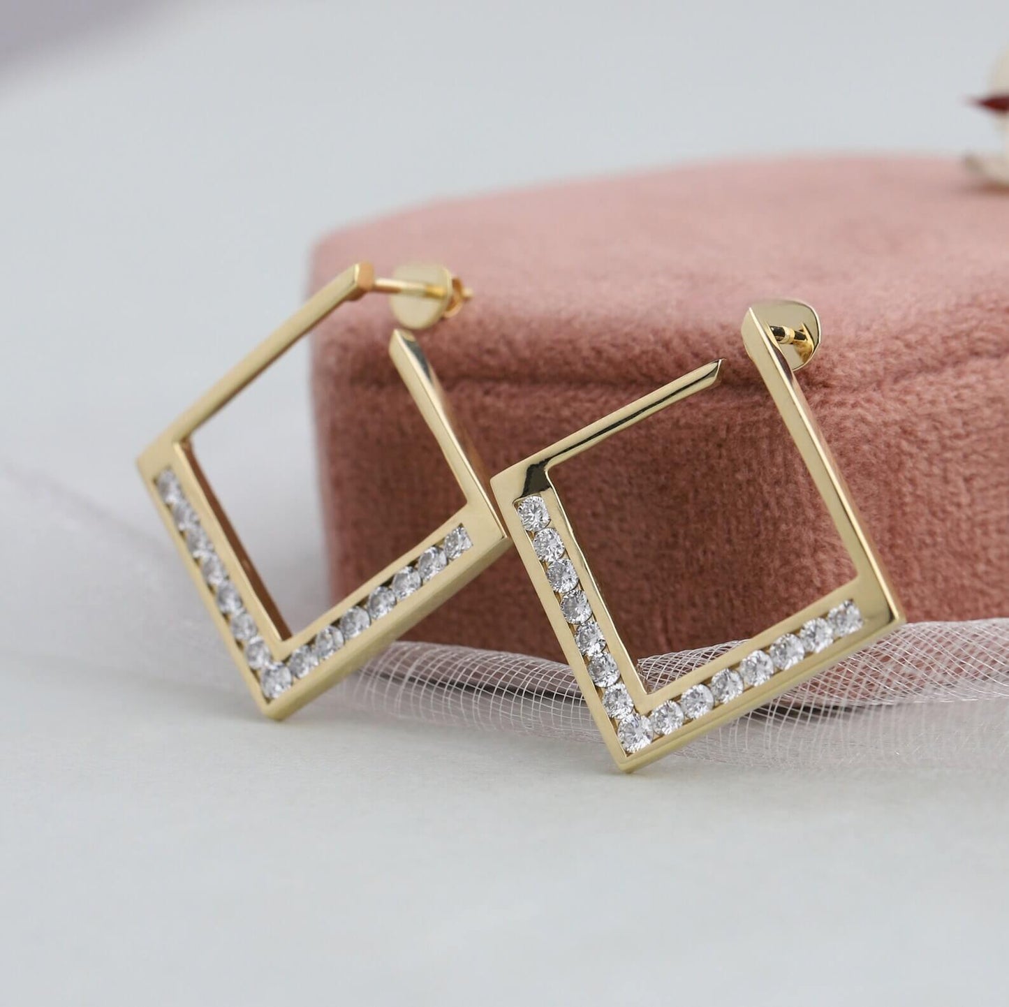 Round-Cut Lab-Grown Diamond Earrings in Large Squares and Channel Settings