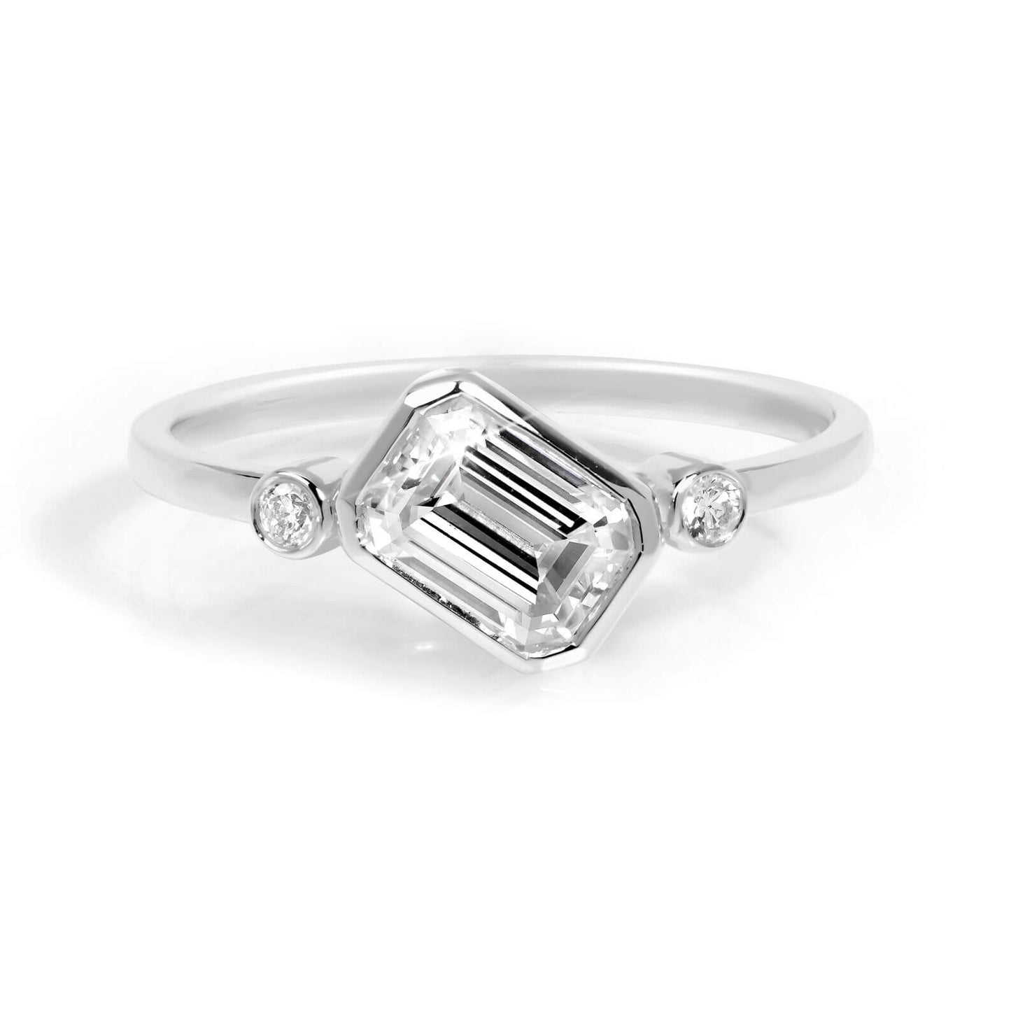 Man-Made Diamond Gold Ring with Emerald-Cut Solitaire