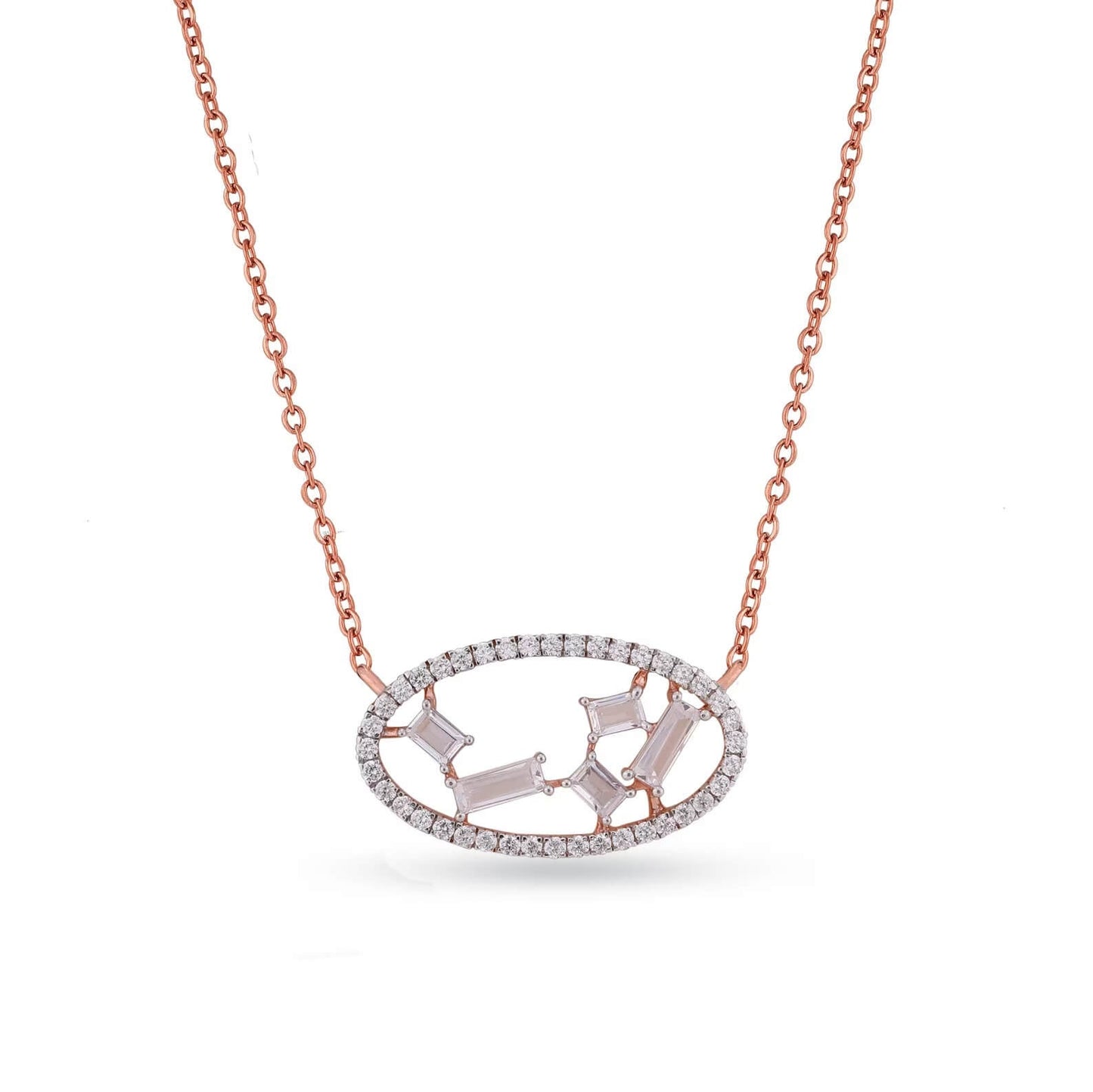 Round and Baguette Lab Grown Diamond Pendant Necklace