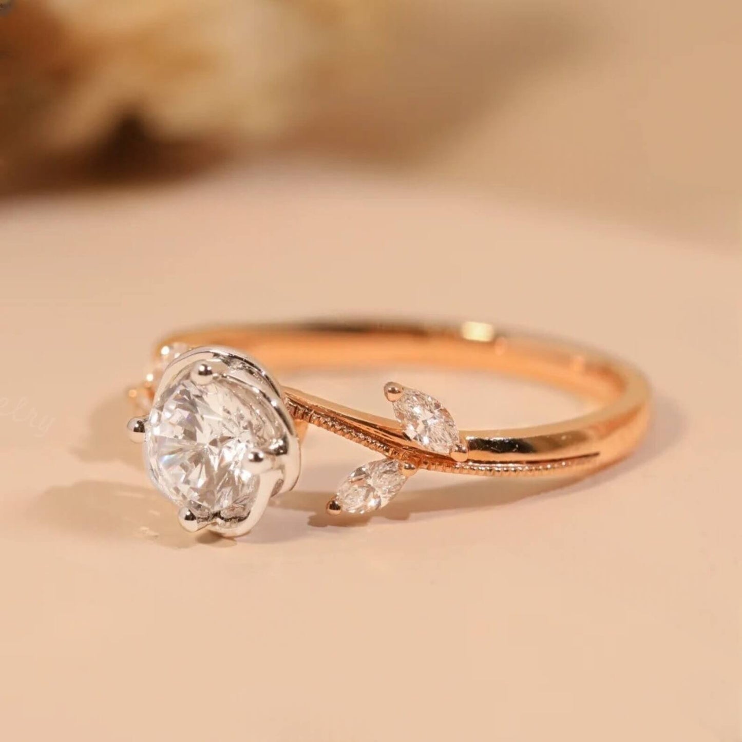 Vintage Rose Flower Diamond Engagement Ring