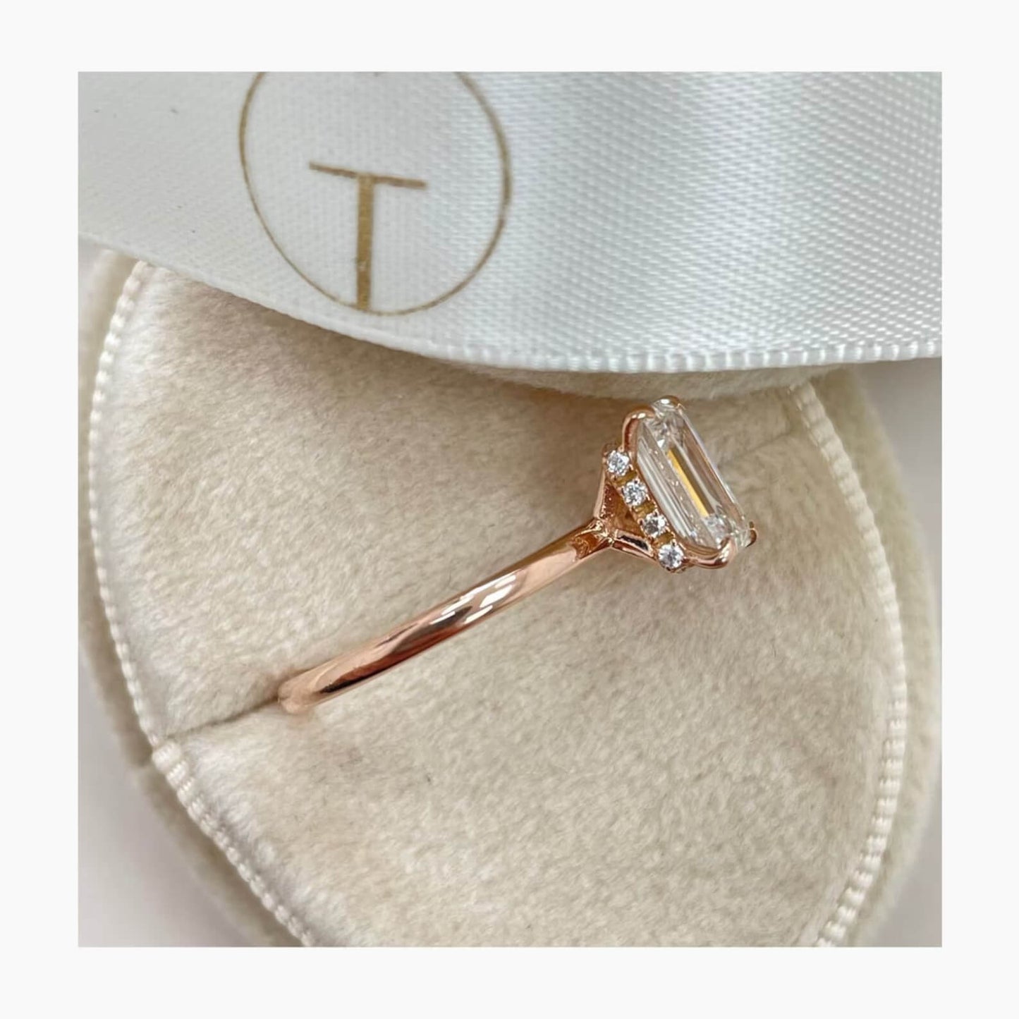 Sophisticated Elegance Hidden Halo Ring with Emerald Cut CVD Diamond