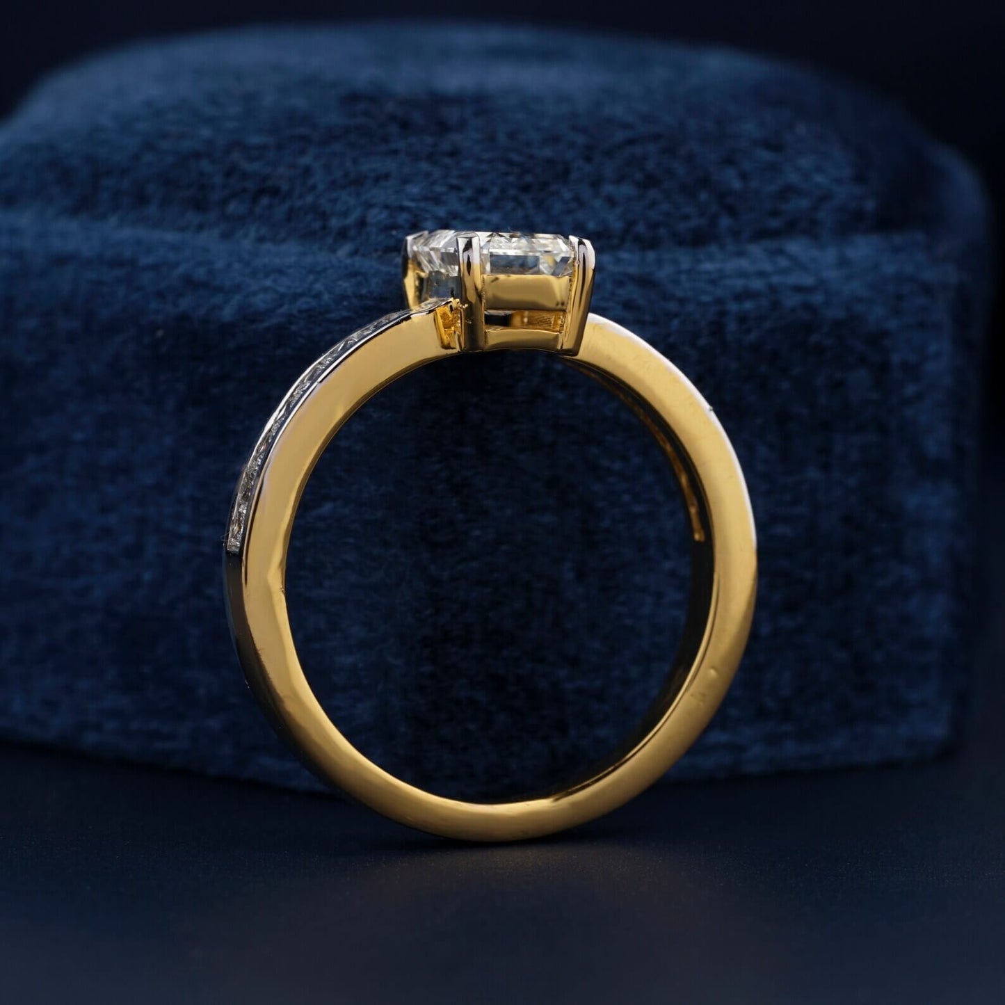 Emerald Cut Solitaire Accent Engagement Ring