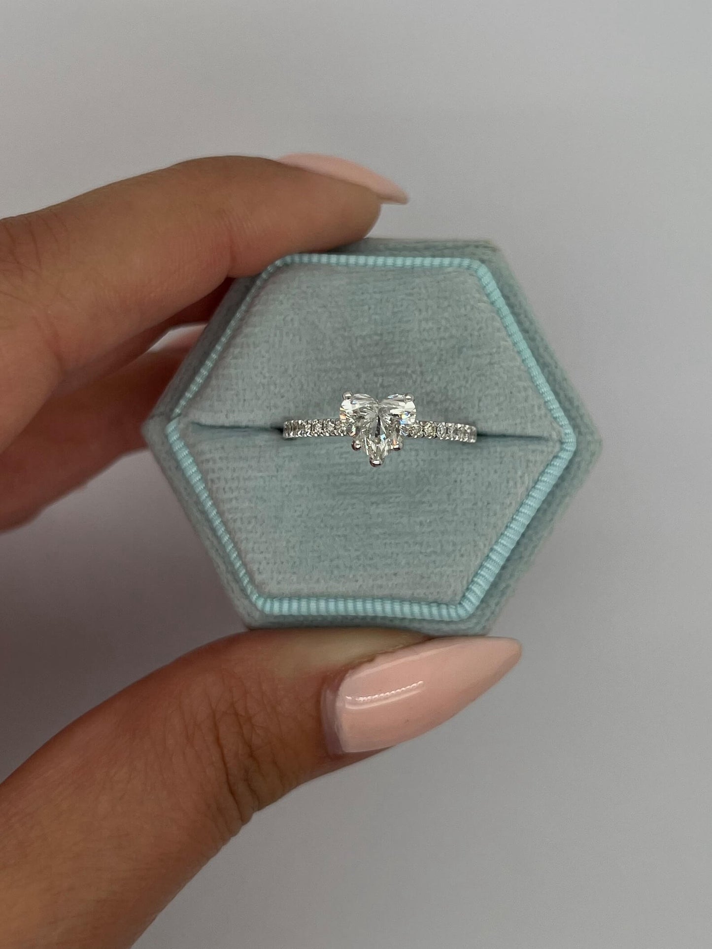 Heartfelt Beauty Hidden Halo Engagement Ring with Heart Shape Lab Grown Diamond