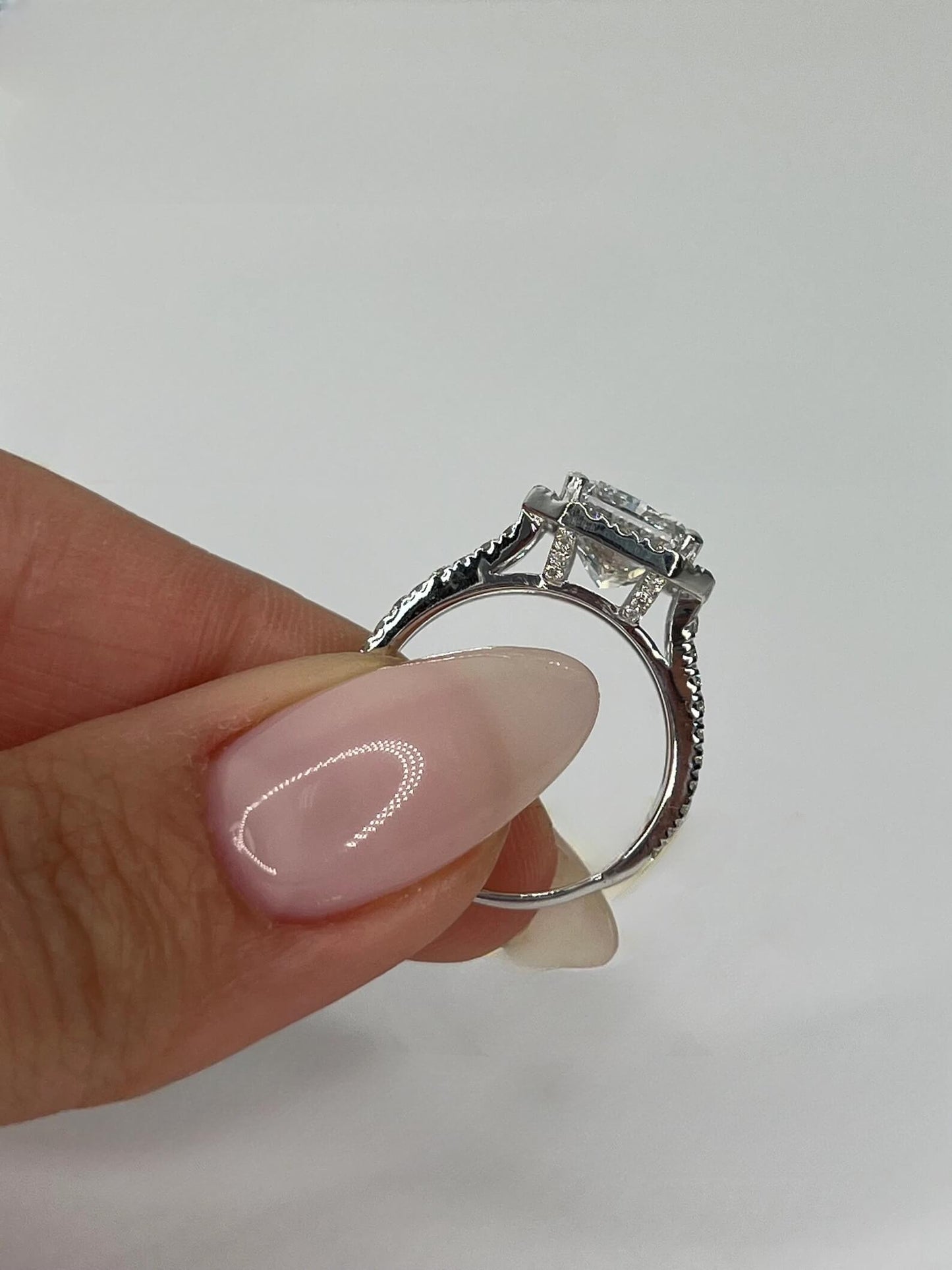 Radiant Brilliance  Lab Created Diamond Halo Split Shank Engagement Ring