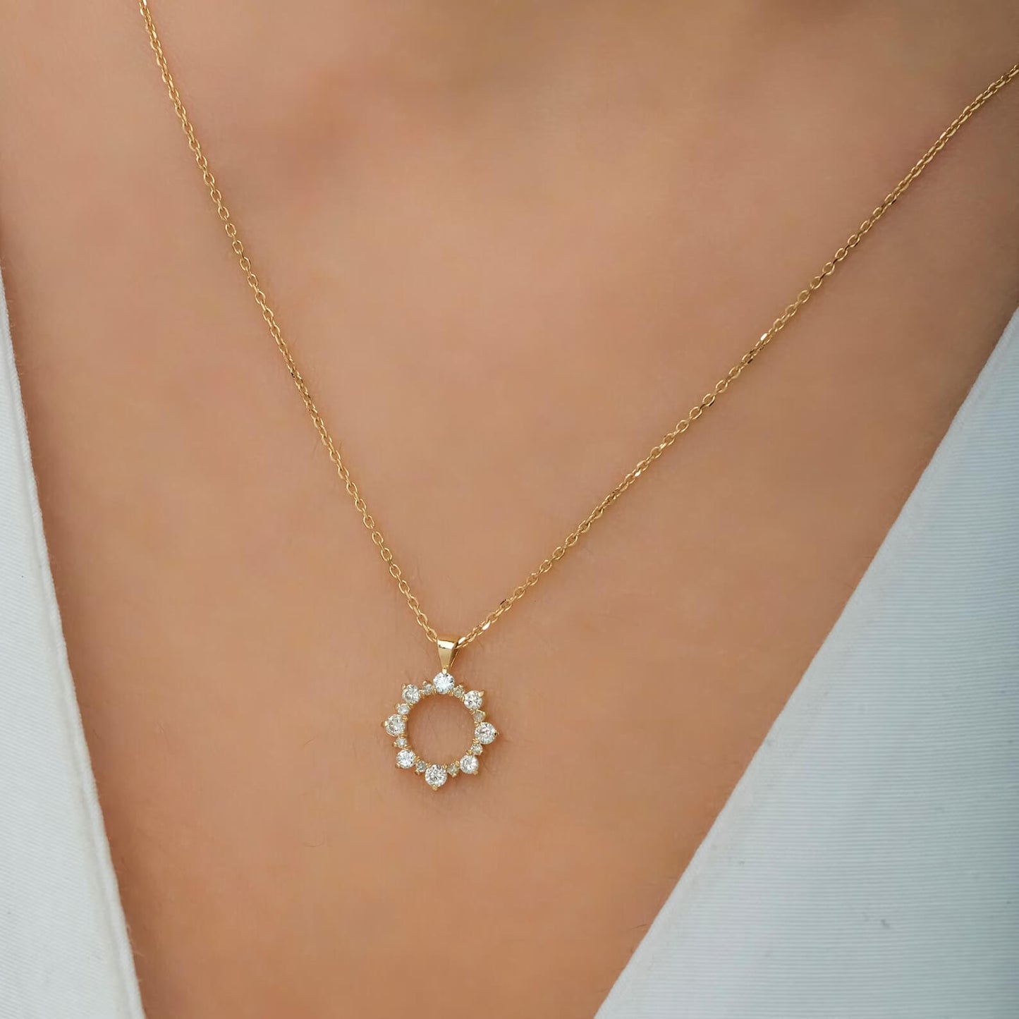 Lab Grown Diamond Sun-Woman Necklace with Gold Pave Setting