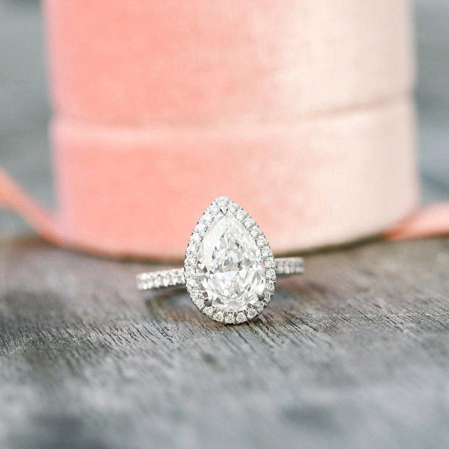 2 CT Pear Cut Lab Grown Diamond Engagement Ring Halo Ring 18K White Gold Pave Setting Ring Gift for Her Art Deco Wedding Ring Gift