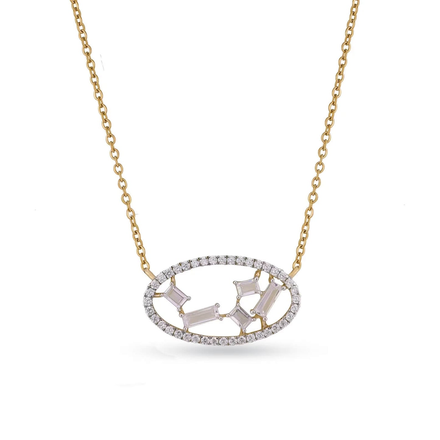 Round and Baguette Lab Grown Diamond Pendant Necklace