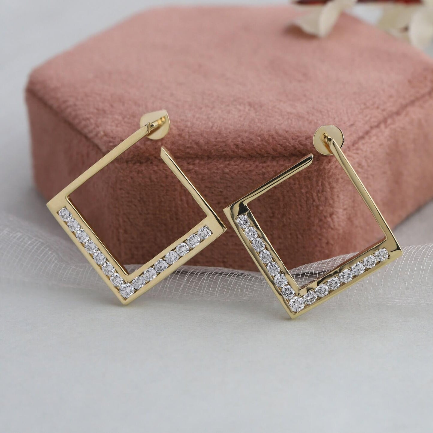 Round-Cut Lab-Grown Diamond Earrings in Large Squares and Channel Settings