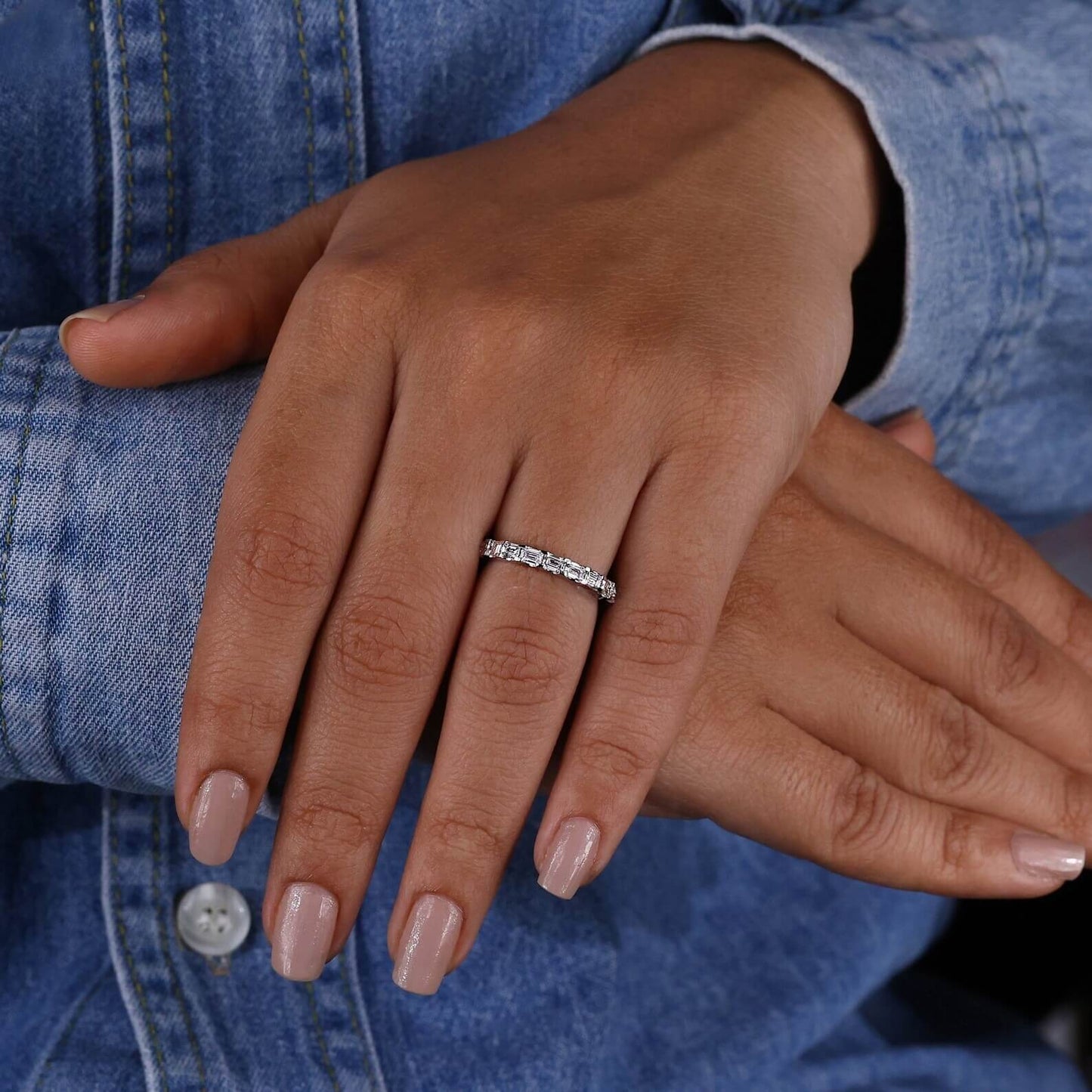 Women's Eternity Ring with Emerald Cut Lab Grown Diamonds