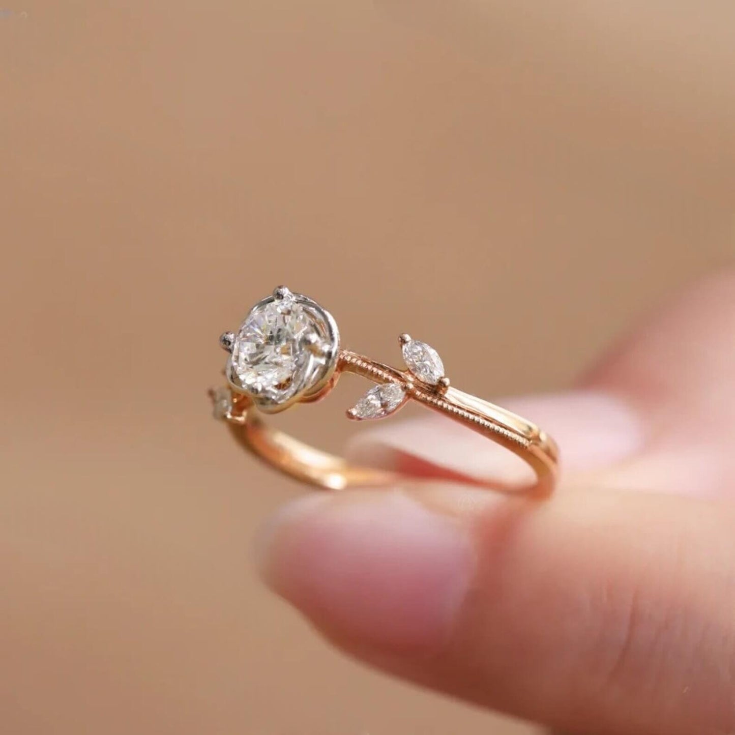 Vintage Rose Flower Diamond Engagement Ring