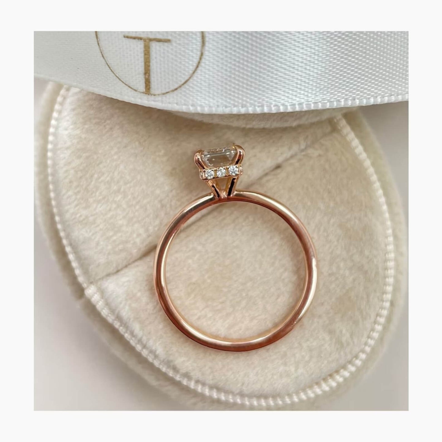Sophisticated Elegance Hidden Halo Ring with Emerald Cut CVD Diamond