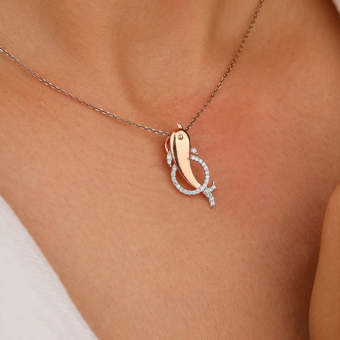 Lab Grown Diamond Dolphin Necklace for Beach-Lovers