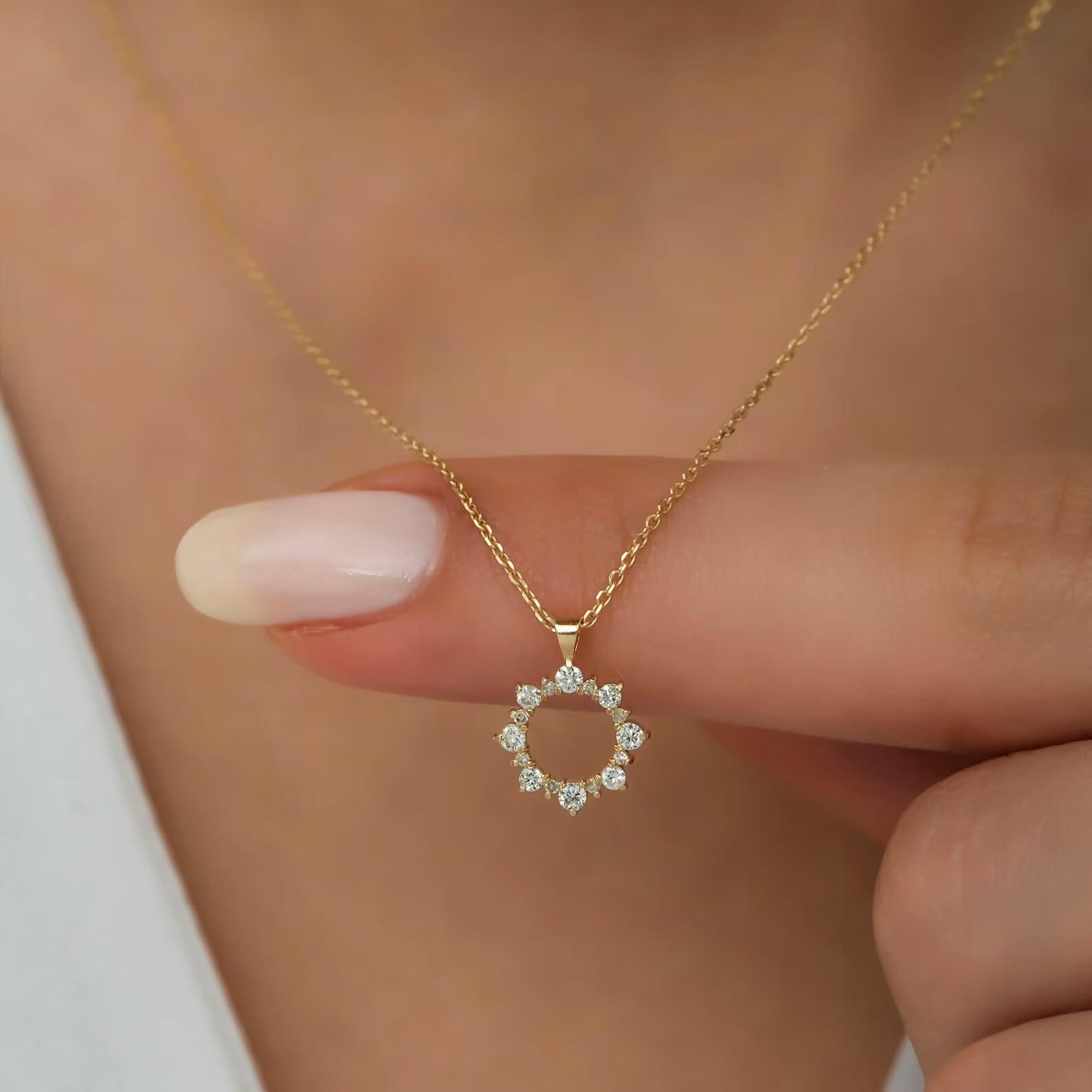 Lab Grown Diamond Sun-Woman Necklace with Gold Pave Setting