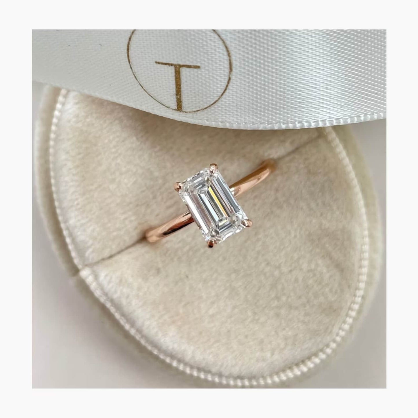 Sophisticated Elegance Hidden Halo Ring with Emerald Cut CVD Diamond