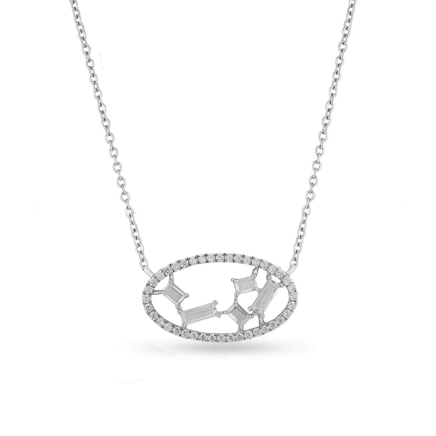 Round and Baguette Lab Grown Diamond Pendant Necklace