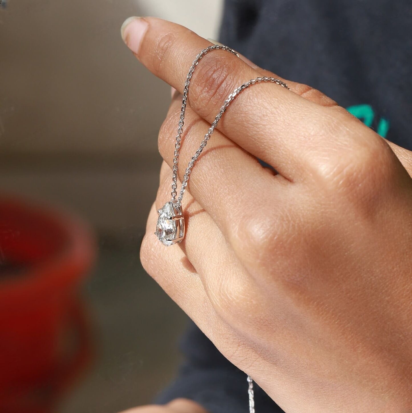 Glittering Pear-Cut Solitaire Diamond Necklace